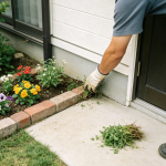 Manual weeding in yard corners