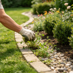 Manual weeding at garden borders