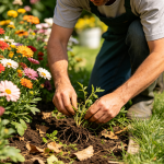 Weeding around flowers